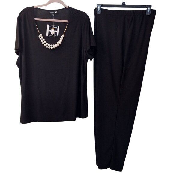 Antthony : 2-pc Short Sleeve Pant Set w/Removable Pearl Necklace, Size 2X, Black - Picture 1 of 11